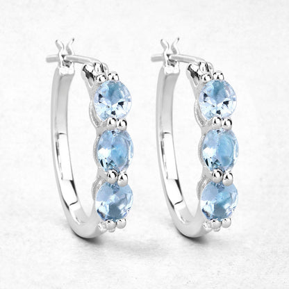 1.75 Carat Genuine Aquamarine and White Diamond .925 Sterling Silver Earrings by Avera Group