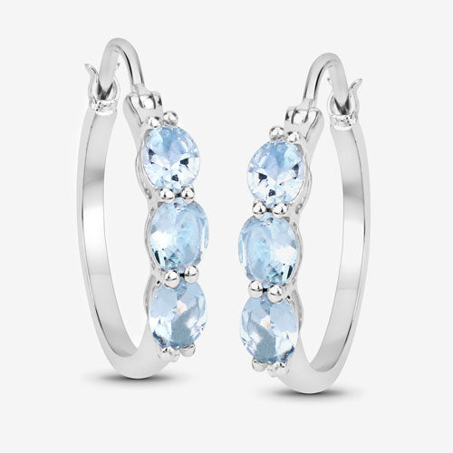 1.75 Carat Genuine Aquamarine and White Diamond .925 Sterling Silver Earrings by Bids.com