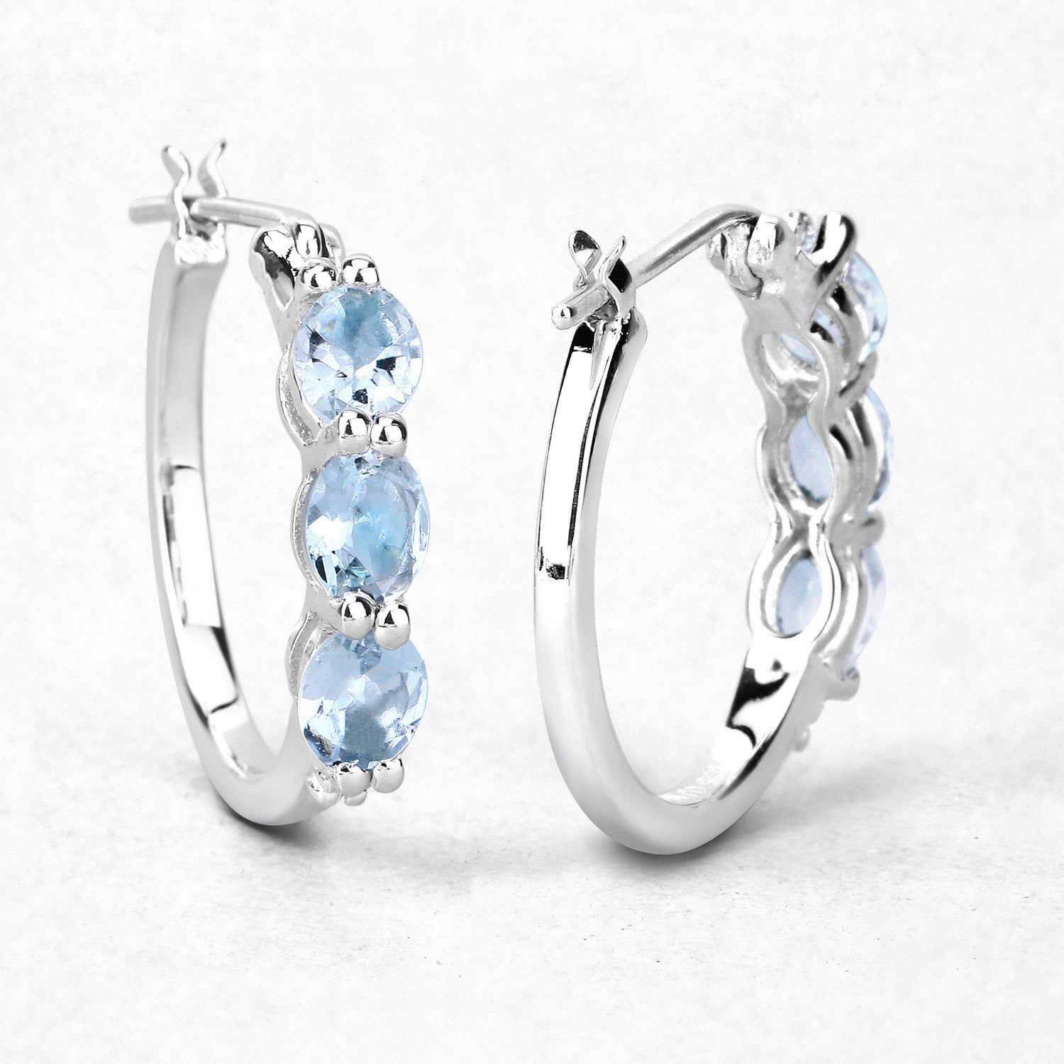 1.75 Carat Genuine Aquamarine and White Diamond .925 Sterling Silver Earrings by Avera Group