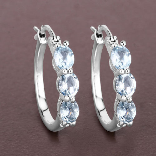 1.75 Carat Genuine Aquamarine and White Diamond .925 Sterling Silver Earrings by Bids.com