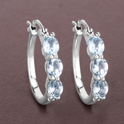 1.75 Carat Genuine Aquamarine and White Diamond .925 Sterling Silver Earrings by Bids.com