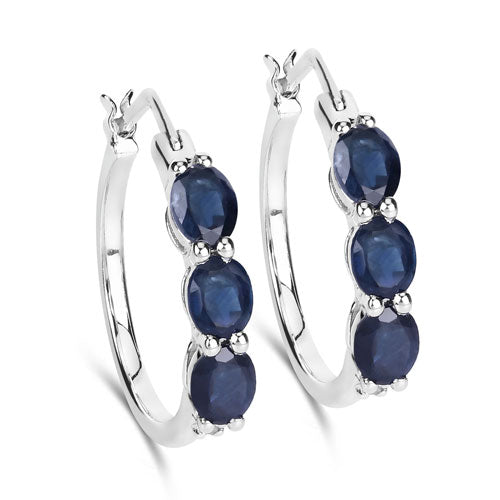 2.05 Carat Genuine Blue Sapphire and White Diamond .925 Sterling Silver Earrings  DestGlow