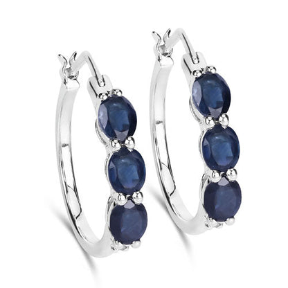 2.05 Carat Genuine Blue Sapphire and White Diamond .925 Sterling Silver Earrings  DestGlow
