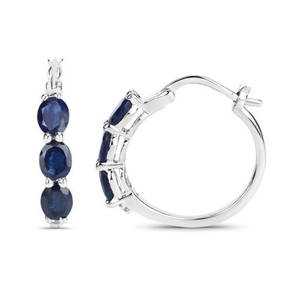 2.05 Carat Genuine Blue Sapphire and White Diamond .925 Sterling Silver Earrings  DestGlow