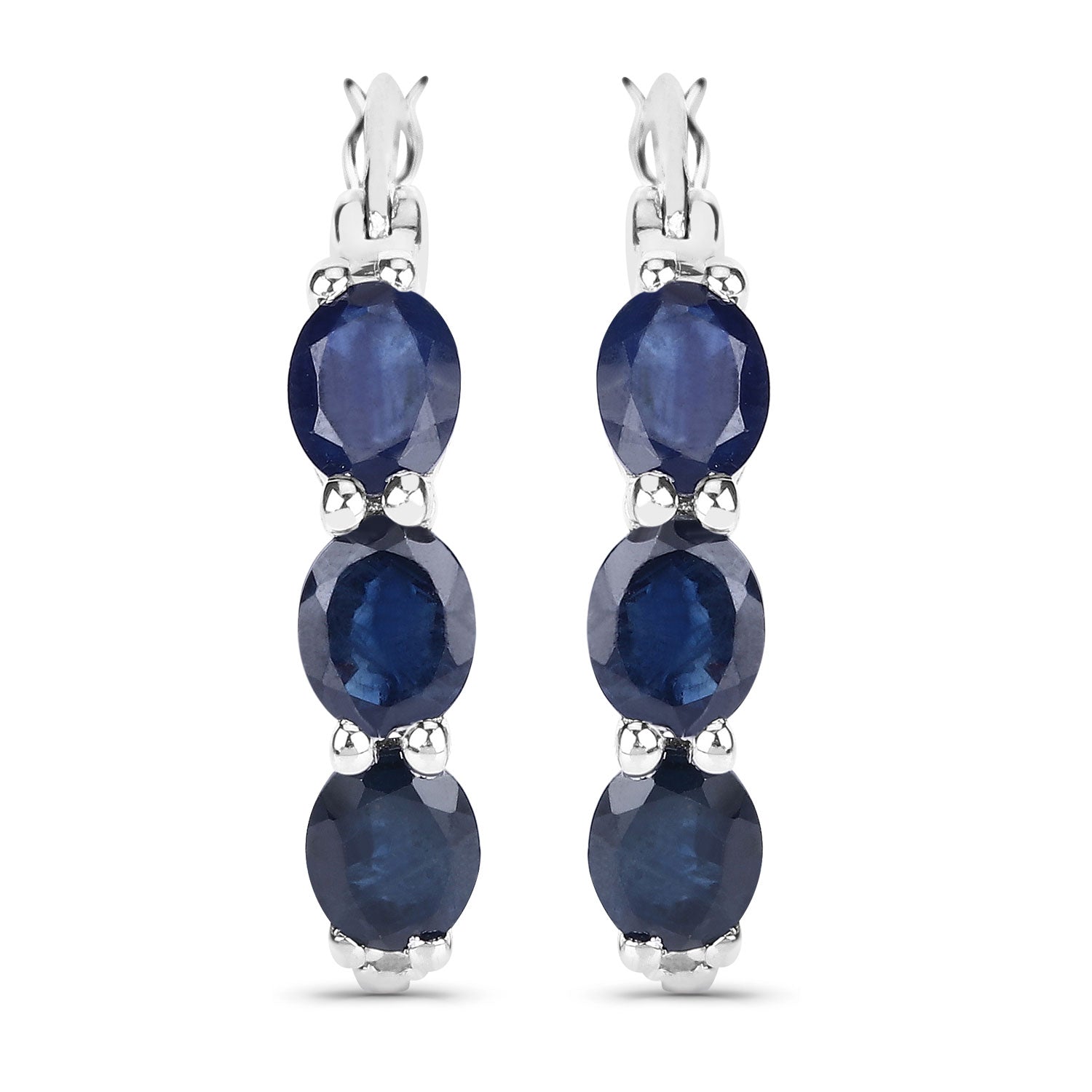 2.05 Carat Genuine Blue Sapphire and White Diamond .925 Sterling Silver Earrings by Avera Group