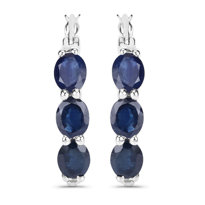 2.05 Carat Genuine Blue Sapphire and White Diamond .925 Sterling Silver Earrings by Avera Group