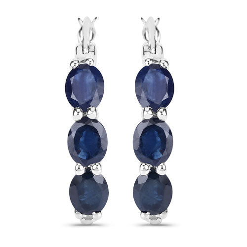 2.05 Carat Genuine Blue Sapphire and White Diamond .925 Sterling Silver Earrings  DestGlow