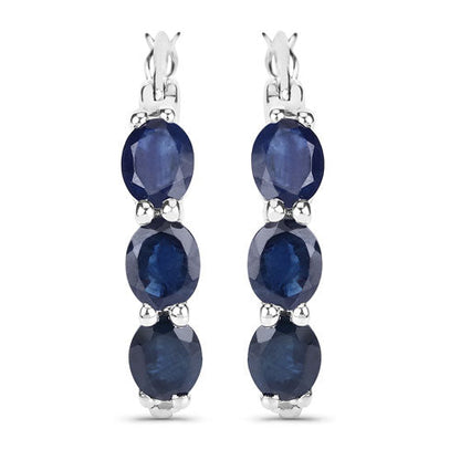 2.05 Carat Genuine Blue Sapphire and White Diamond .925 Sterling Silver Earrings  DestGlow