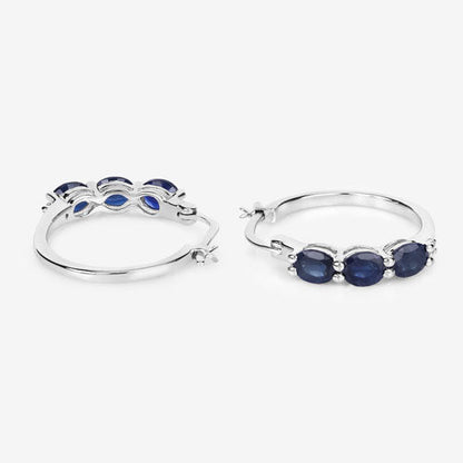 2.05 Carat Genuine Blue Sapphire and White Diamond .925 Sterling Silver Earrings  DestGlow