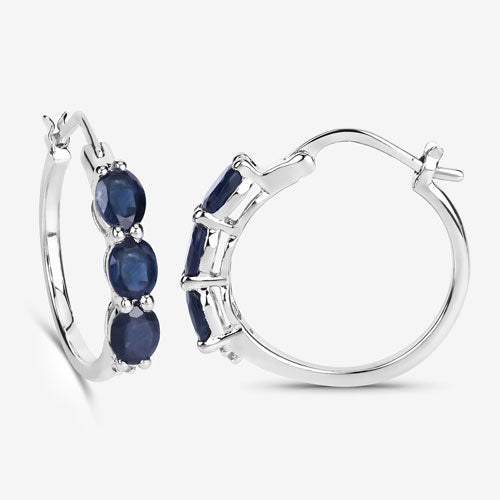 2.05 Carat Genuine Blue Sapphire and White Diamond .925 Sterling Silver Earrings  DestGlow