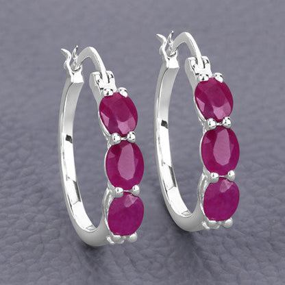 1.81 Carat Genuine Ruby and White Diamond .925 Sterling Silver Earrings  DestGlow