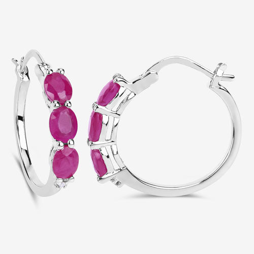 1.81 Carat Genuine Ruby and White Diamond .925 Sterling Silver Earrings  DestGlow
