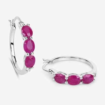 1.81 Carat Genuine Ruby and White Diamond .925 Sterling Silver Earrings  DestGlow