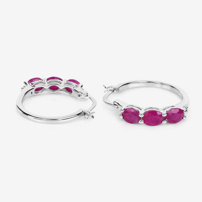 1.81 Carat Genuine Ruby and White Diamond .925 Sterling Silver Earrings  DestGlow