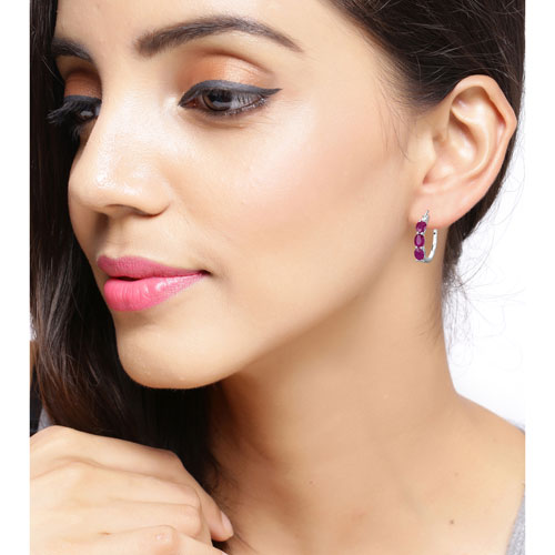 1.81 Carat Genuine Ruby and White Diamond .925 Sterling Silver Earrings  DestGlow