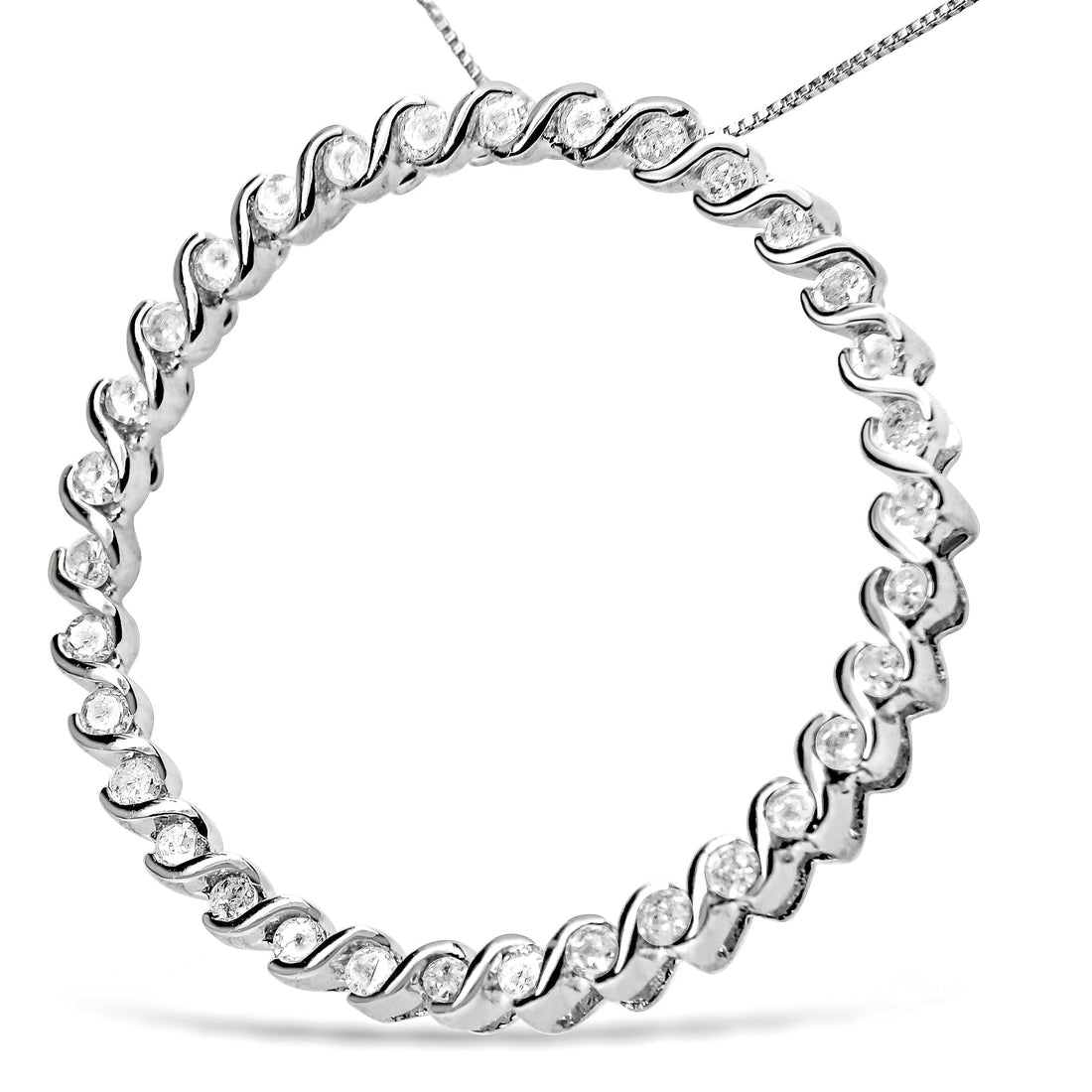 .925 Sterling Silver 3/4 Cttw Round Diamond Spiral Curved Circle Pendant 18" Necklace (I-J Color, I3 Clarity) by Bids.com