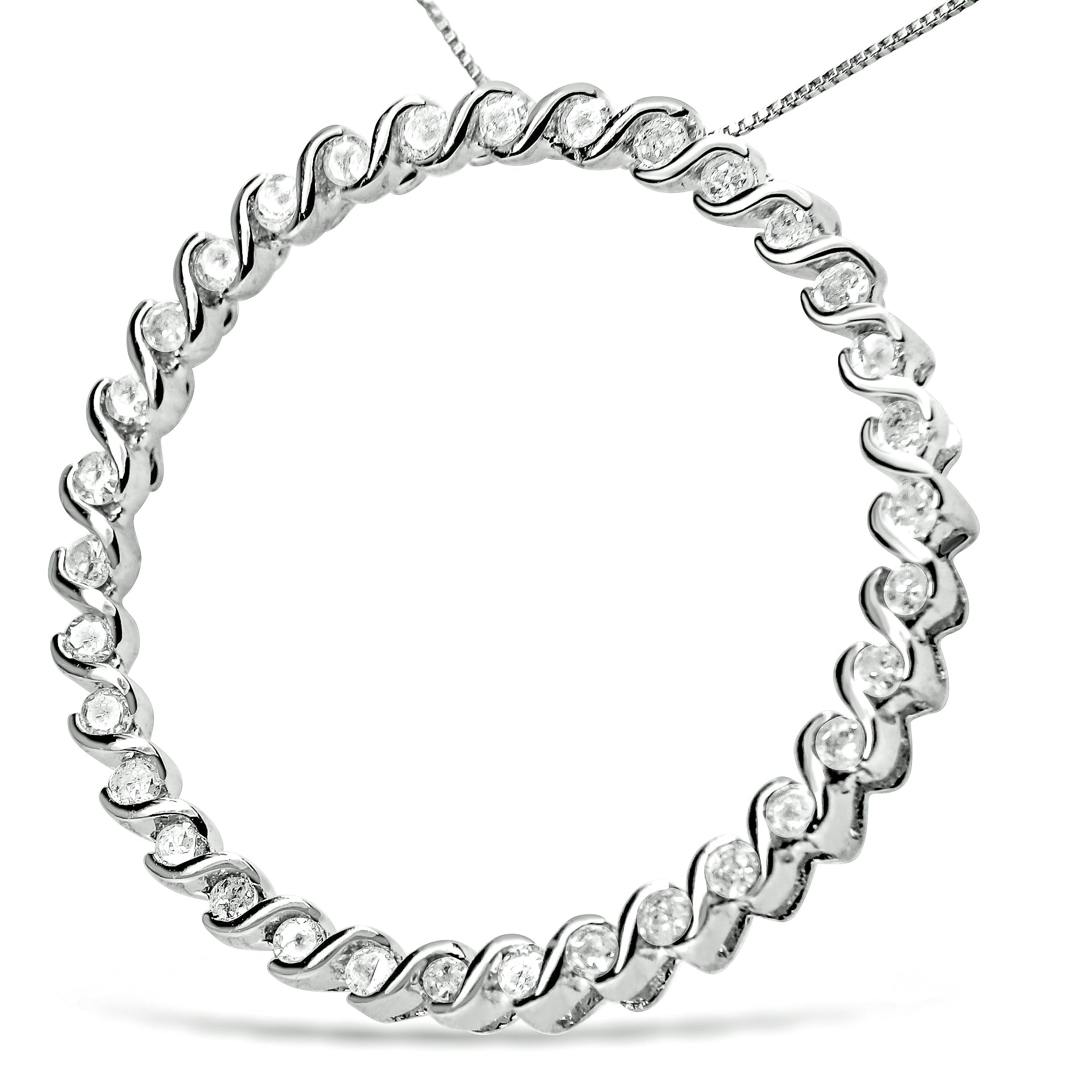.925 Sterling Silver 3/4 Cttw Round Diamond Spiral Curved Circle Pendant 18" Necklace (I-J Color, I3 Clarity) by Bids.com