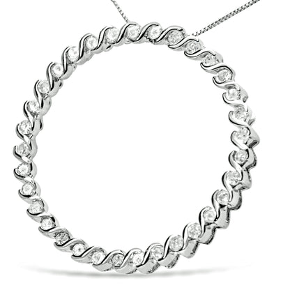 .925 Sterling Silver 3/4 Cttw Round Diamond Spiral Curved Circle Pendant 18" Necklace (I-J Color, I3 Clarity) by Bids.com