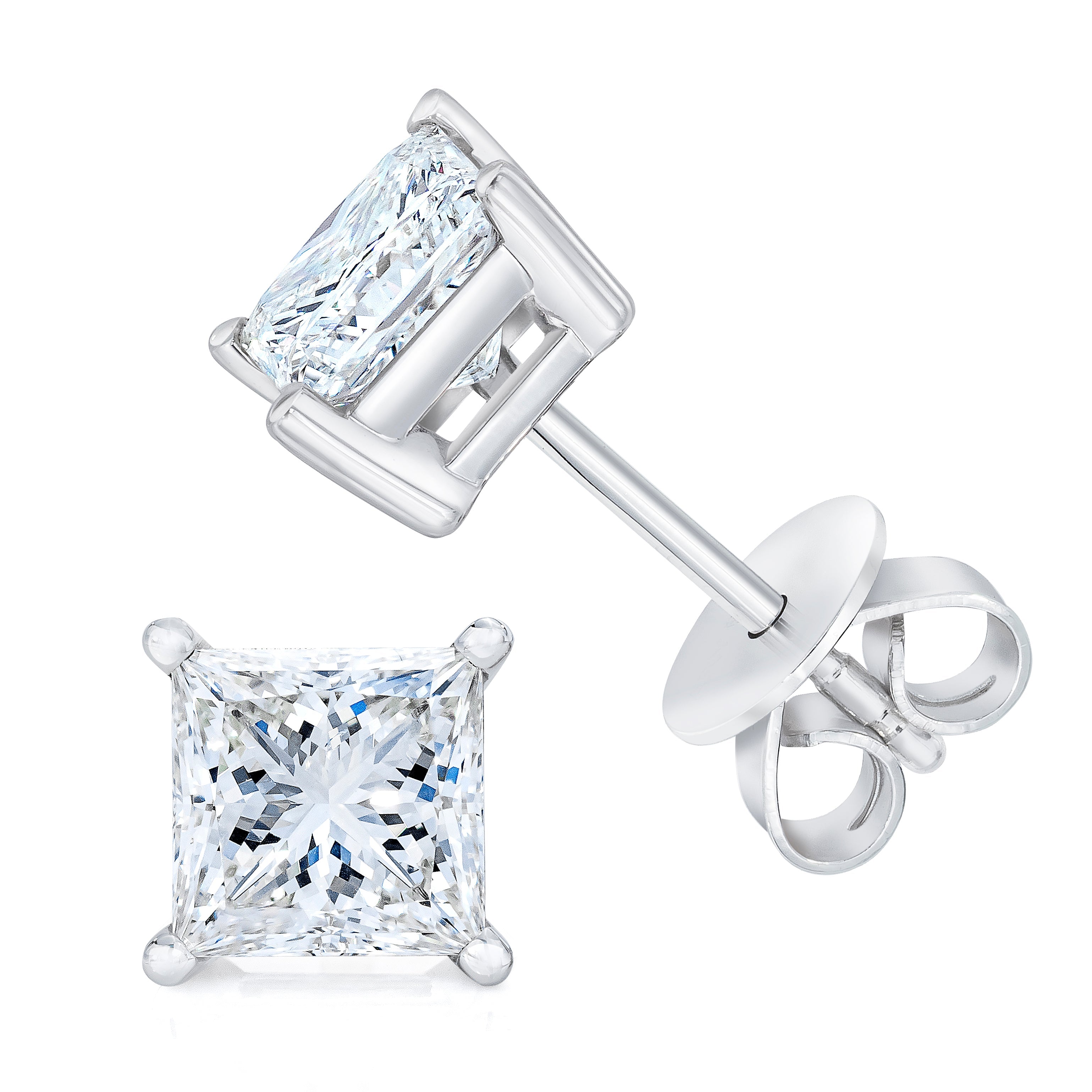14K White Gold 1.00 Cttw Princess-Cut Square Near Colorless Diamond Classic 4-Prong Solitaire Stud Earrings (G-H Color, SI1-SI2 Clarity) by Bids.com