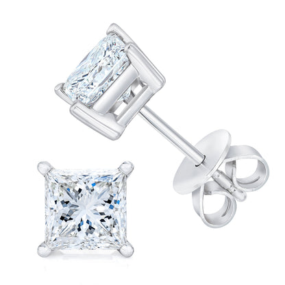 14K White Gold 1.00 Cttw Princess-Cut Square Near Colorless Diamond Classic 4-Prong Solitaire Stud Earrings (G-H Color, SI1-SI2 Clarity) by Bids.com
