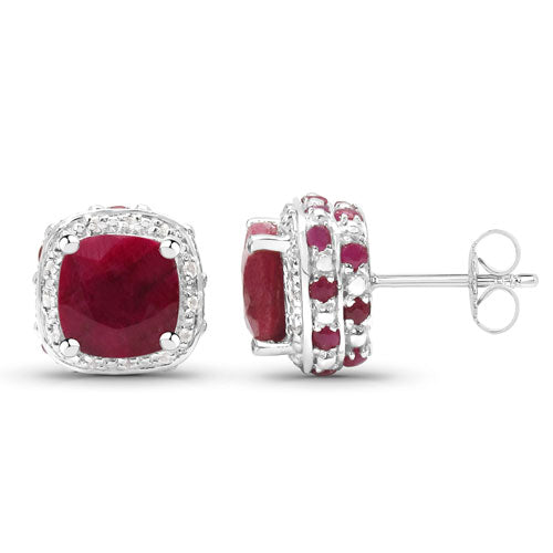 6.12 Carat Dyed Ruby, Ruby and White Topaz .925 Sterling Silver Earrings by Bids.com