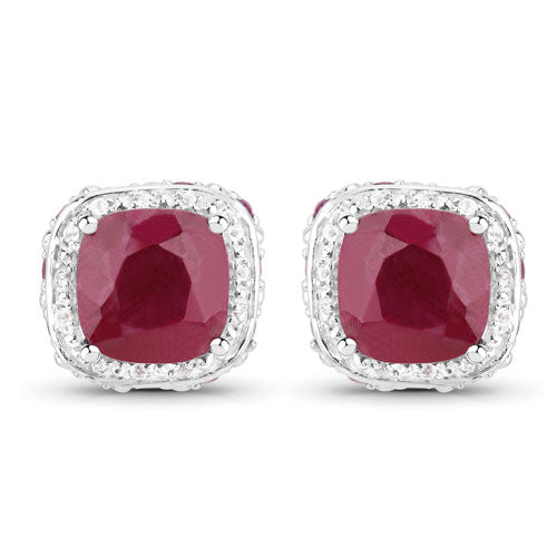 6.12 Carat Dyed Ruby, Ruby and White Topaz .925 Sterling Silver Earrings by Bids.com