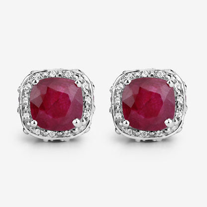 6.12 Carat Dyed Ruby, Ruby and White Topaz .925 Sterling Silver Earrings by Bids.com