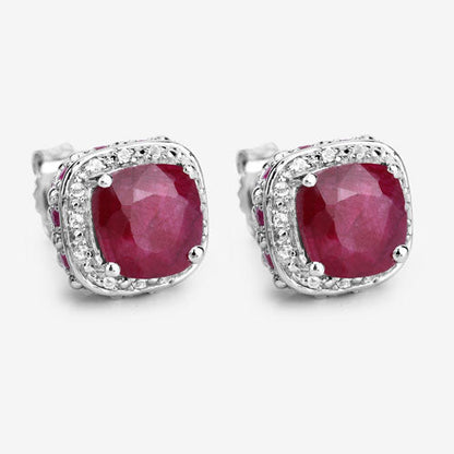 6.12 Carat Dyed Ruby, Ruby and White Topaz .925 Sterling Silver Earrings by Bids.com