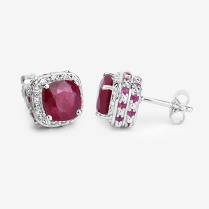 6.12 Carat Dyed Ruby, Ruby and White Topaz .925 Sterling Silver Earrings by Bids.com