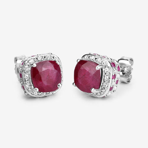 6.12 Carat Dyed Ruby, Ruby and White Topaz .925 Sterling Silver Earrings by Bids.com