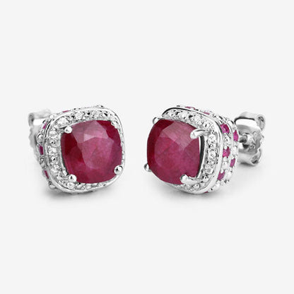 6.12 Carat Dyed Ruby, Ruby and White Topaz .925 Sterling Silver Earrings by Bids.com
