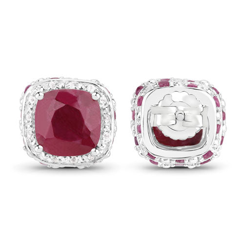 6.12 Carat Dyed Ruby, Ruby and White Topaz .925 Sterling Silver Earrings by Bids.com