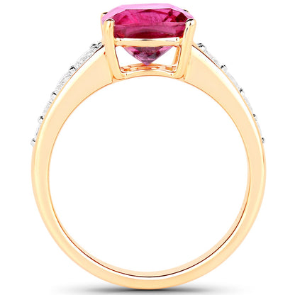 2.70 Carat Genuine Rubellite and White Diamond 14K Yellow Gold Ring by Bids.com