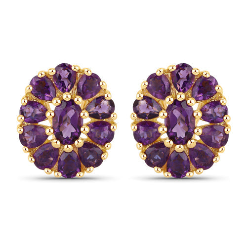 18K Yellow Gold Plated 3.84 Carat Genuine Amethyst .925 Sterling Silver Earrings  DestGlow