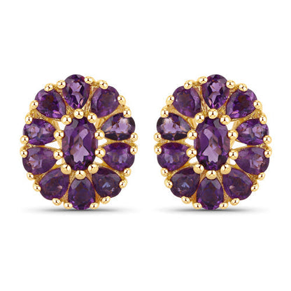 18K Yellow Gold Plated 3.84 Carat Genuine Amethyst .925 Sterling Silver Earrings  DestGlow