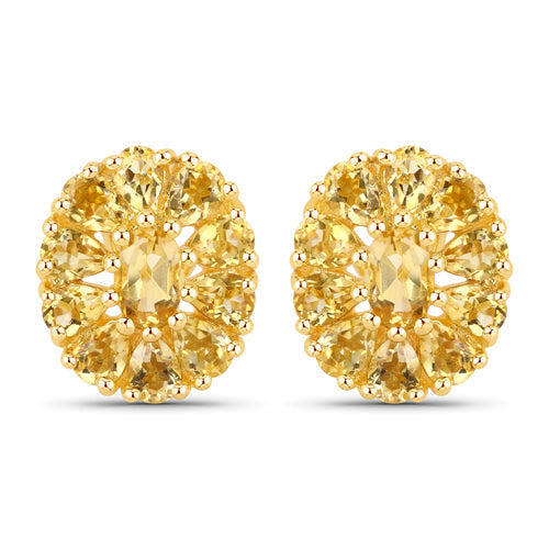 18K Yellow Gold Plated 4.06 Carat Genuine Citrine .925 Sterling Silver Earrings  DestGlow