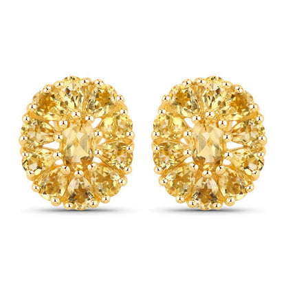 18K Yellow Gold Plated 4.06 Carat Genuine Citrine .925 Sterling Silver Earrings  DestGlow