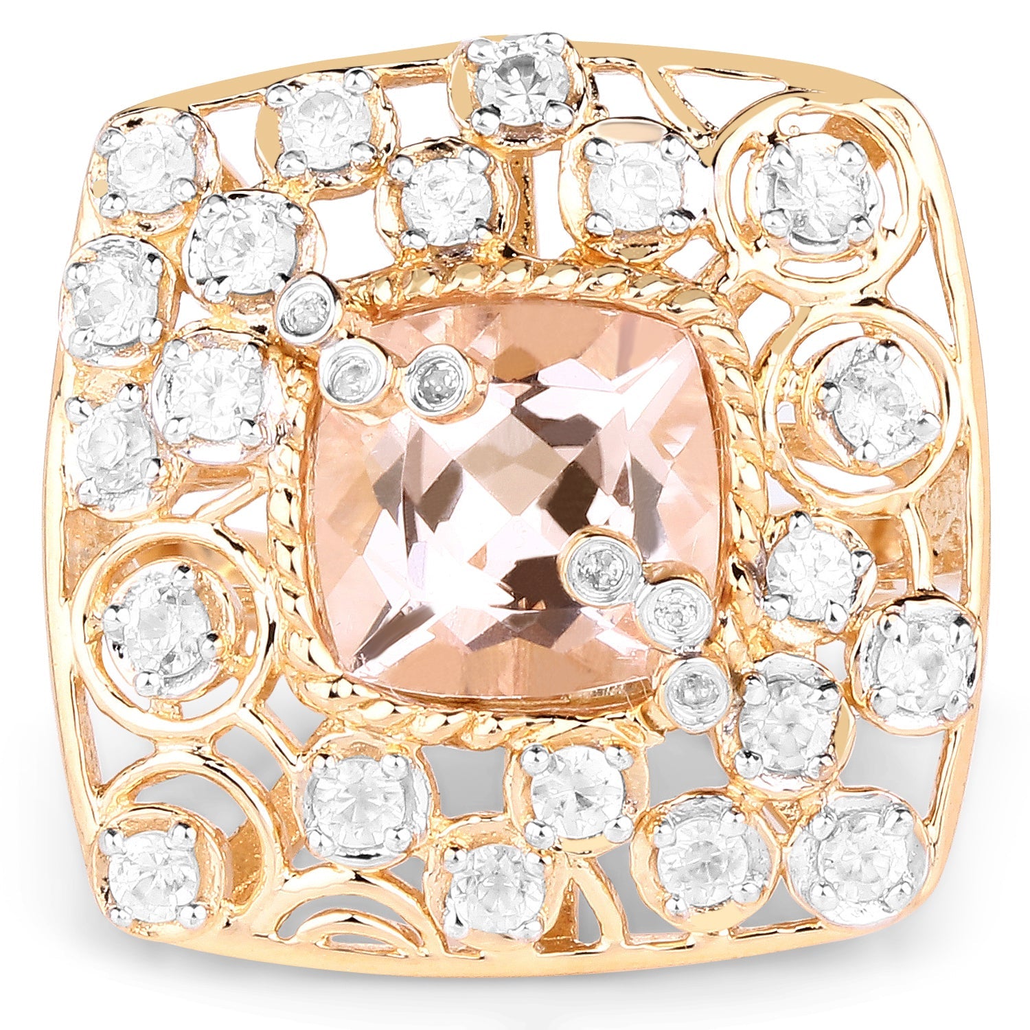 14K Yellow Gold Plated 3.33 Carat Synthartic Morganite and White Topaz .925 Sterling Silver Ring by Bids.com