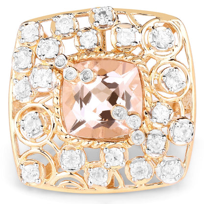14K Yellow Gold Plated 3.33 Carat Synthartic Morganite and White Topaz .925 Sterling Silver Ring by Bids.com