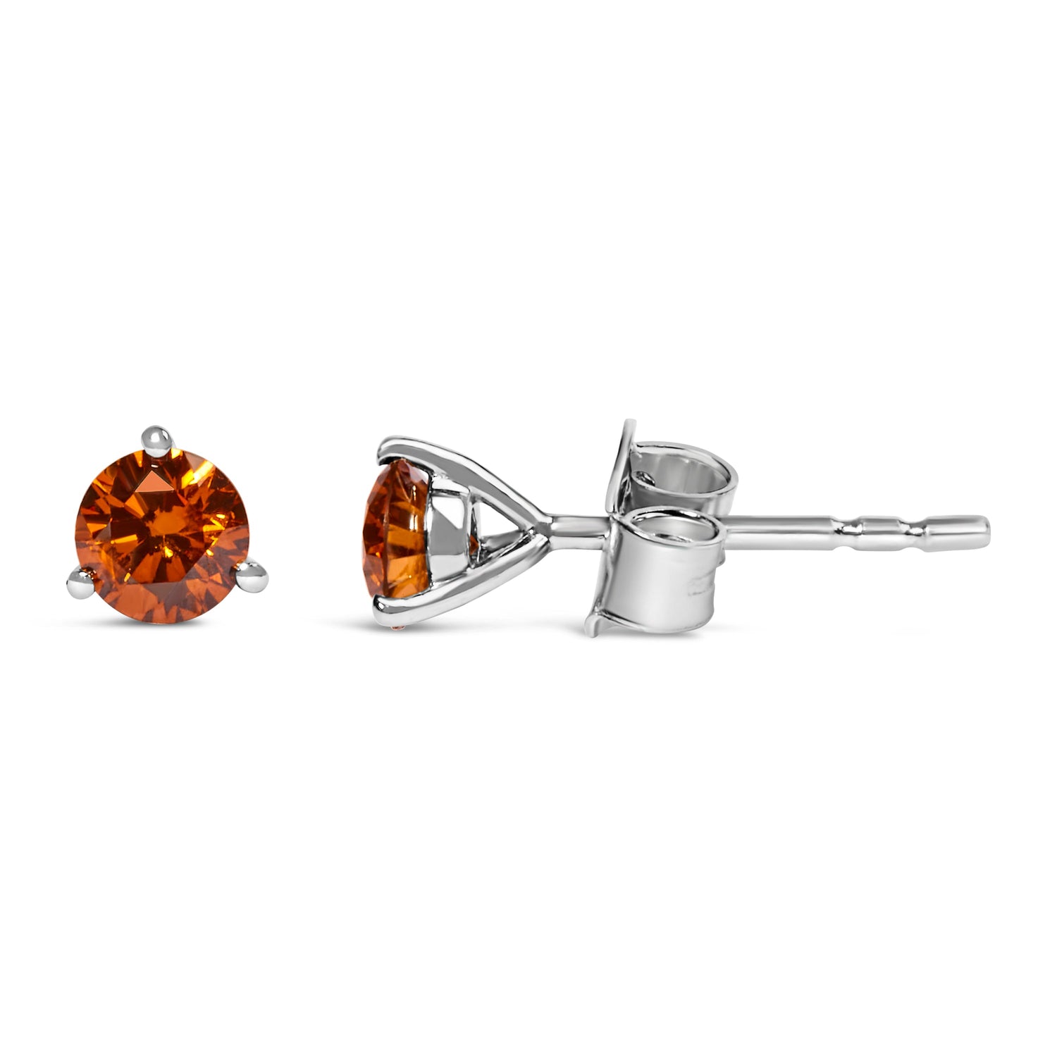 14K White Gold 1/2 Cttw Lab-Grown Round Brilliant-Cut Orange Diamond Classic 3-Prong Martini set Stud Earrings (Orange Color, VS1-VS2 Clarity) by Bids.com