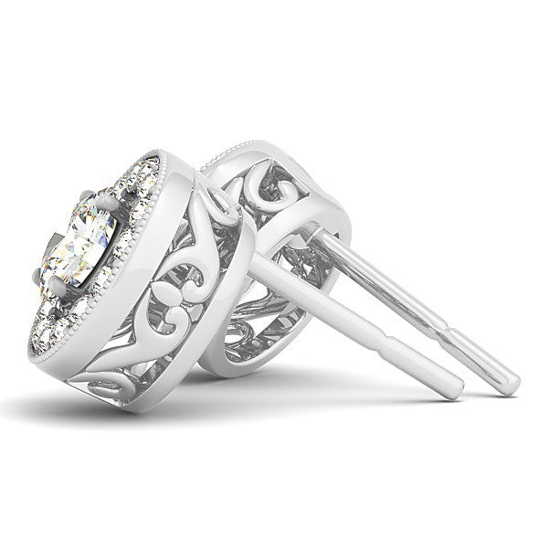 14k White Gold Round Diamond Halo Milgrain Border Earrings (3/4 cttw) by Bids.com