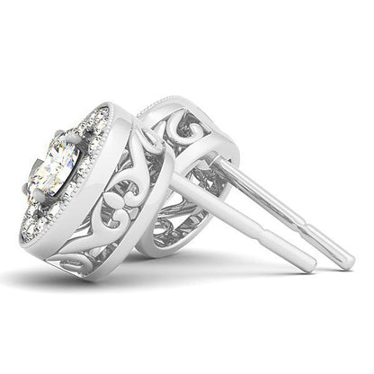 14k White Gold Round Diamond Halo Milgrain Border Earrings (3/4 cttw) by Bids.com
