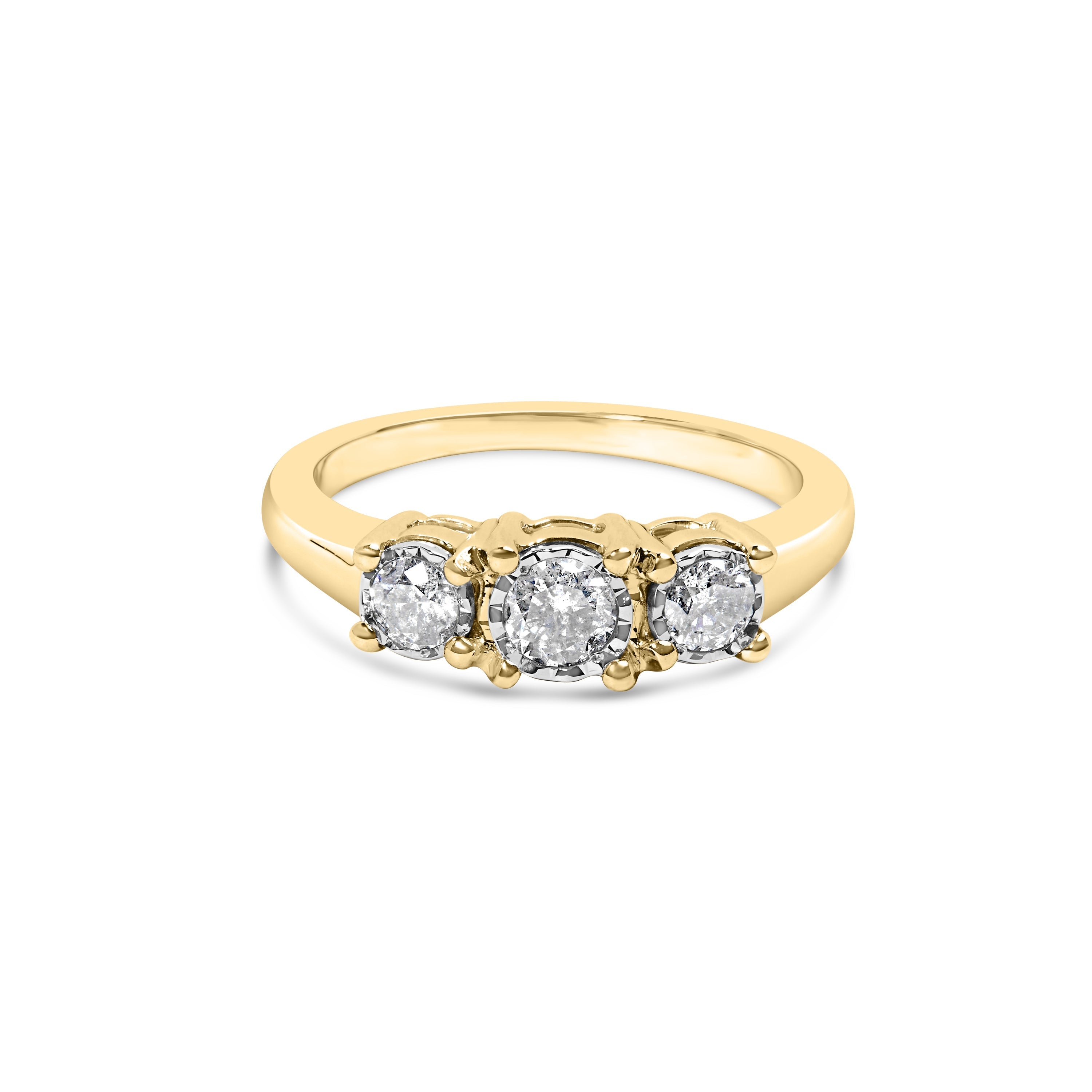 10K Yellow Gold 1/2 Cttw Miracle Set Round Diamond Three Stone Illusion Plate Ring (I-J Color, I2-I3 Clarity) - Size 7 by Bids.com