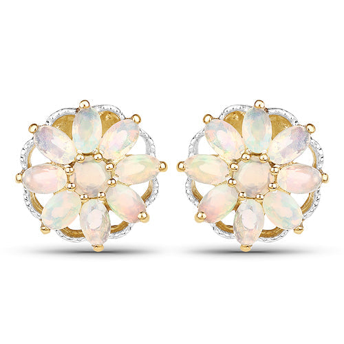 14K Yellow Gold Plated 2.70 Carat Genuine Ethiopian Opal .925 Sterling Silver Earrings by Bids.com