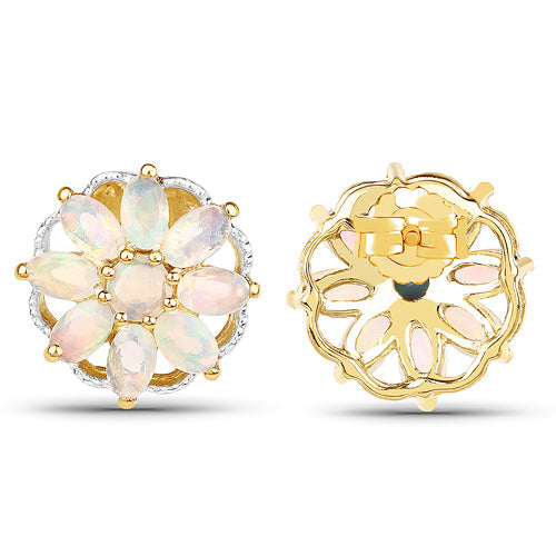 14K Yellow Gold Plated 2.70 Carat Genuine Ethiopian Opal .925 Sterling Silver Earrings by Bids.com