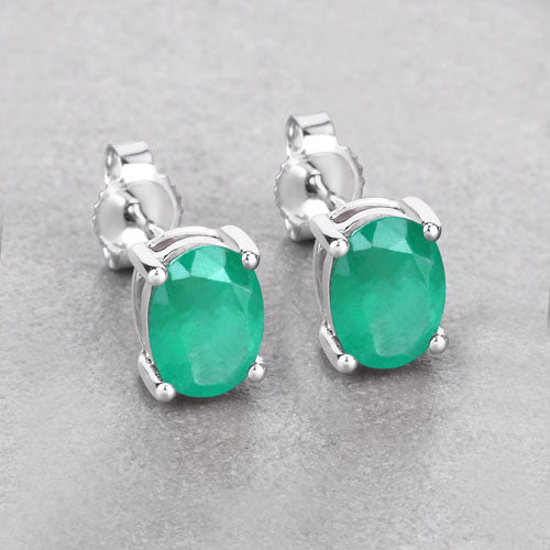 1.44 Carat Genuine Zambian Emerald 10K White Gold Earrings by Bids.com