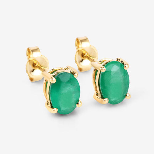1.44 Carat Genuine Zambian Emerald 10K Yellow Gold Earrings by Bids.com