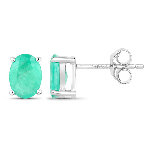 1.44 Carat Genuine Zambian Emerald 14K White Gold Earrings  DestGlow