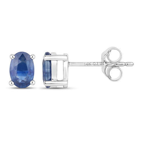 0.96 Carat Genuine Blue Sapphire 14K White Gold Earrings  DestGlow