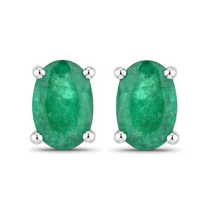 0.88 Carat Genuine Zambian Emerald 10K White Gold Earrings  DestGlow